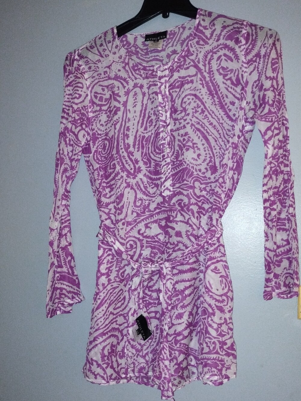 Athleta Lavender and White Paisley Long-Sleeve Wrap-Style Dress